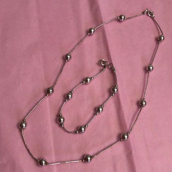 Vintage Sterling Liquid Silver & Bead 2pc Set